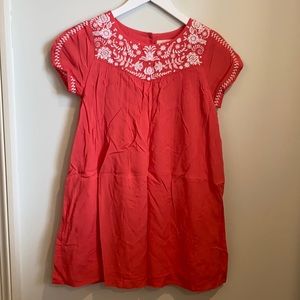 Coral dress with white appliqué